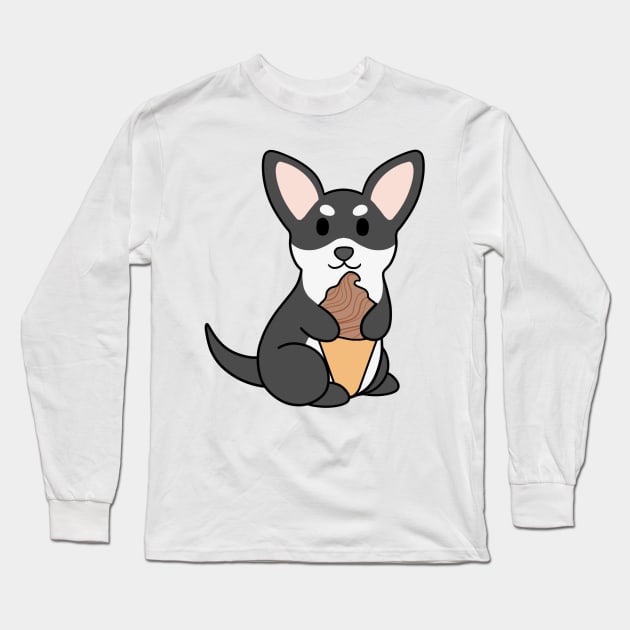 Black and White Chihuahua Ice Cream Chocolate Long Sleeve T-Shirt by BiscuitSnack